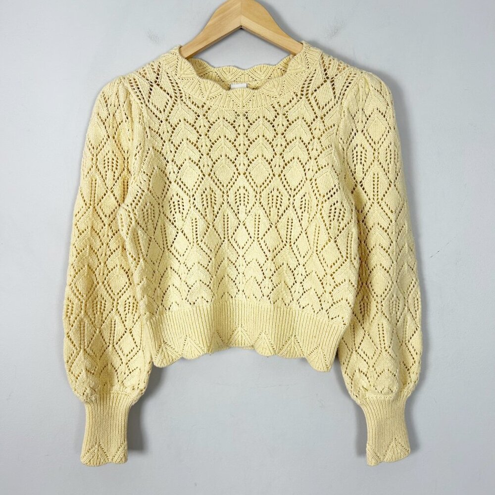 Joie Soft Yellow Pointelle Sweater Open Knit Spring Feminine Size Small Women's